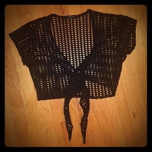 Stretchy See-Through Tie Crop Top Wrap Shirt